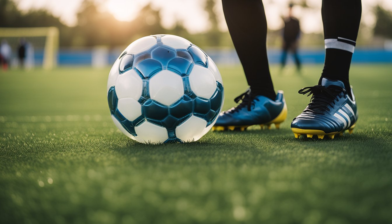 A pair of bubble football shoes with cleats digging into the grass, providing grip and comfort for the player