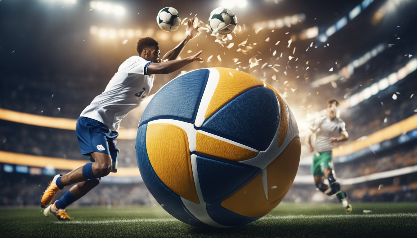 Players colliding with ball, creating dynamic forces. Bouncing, rolling, and spinning movements illustrate physics in action