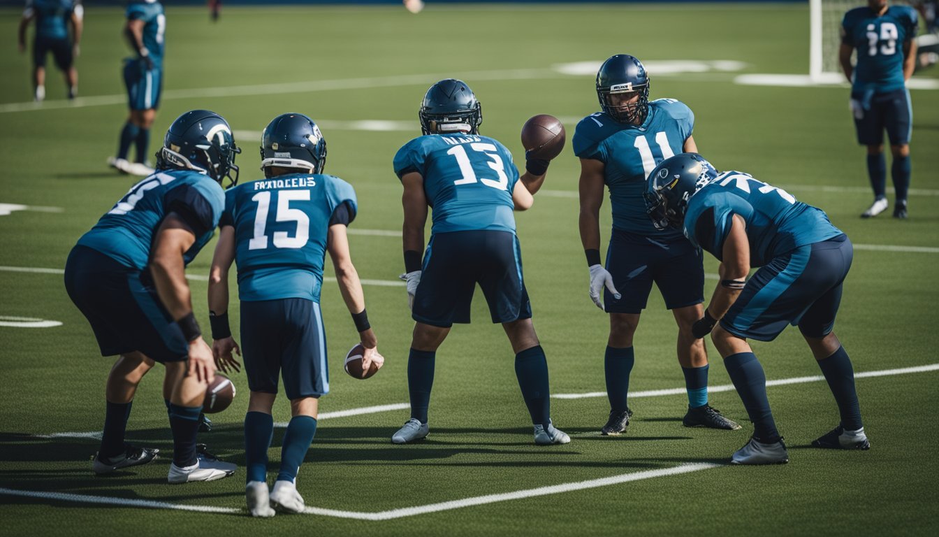 Players strategize on the field, forming a protective bubble around the ball. Teammates coordinate movements and tactics for a successful game